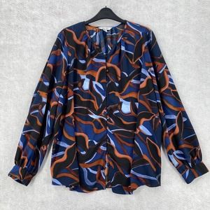 Nine West‎ Blouse Womens XXL Button Up Geometric Career Flowy Top